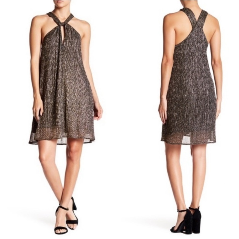 ASTR The Label Priscilla Gold Black Metallic Dress